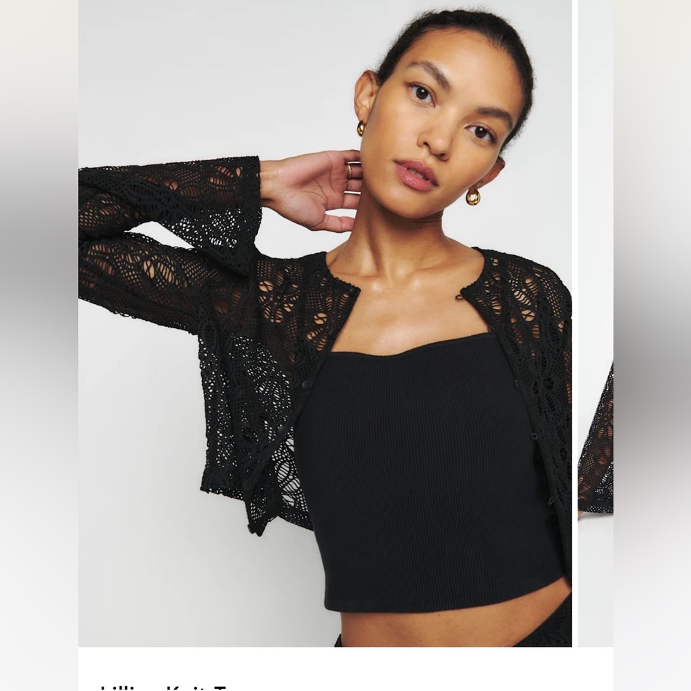Reformation Black Lace Button-Up Blouse